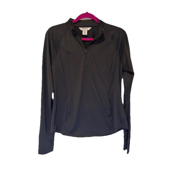 Tommy Bahama Womens Sz L Black Golf UPF Blouse Shirt Top Tropical Beach - Picture 2 of 9